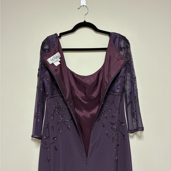 Bob Mackie Plum Beaded Evening Gown | Size 12 | Sheer Sleeves Formal Dress - Picture 12 of 12